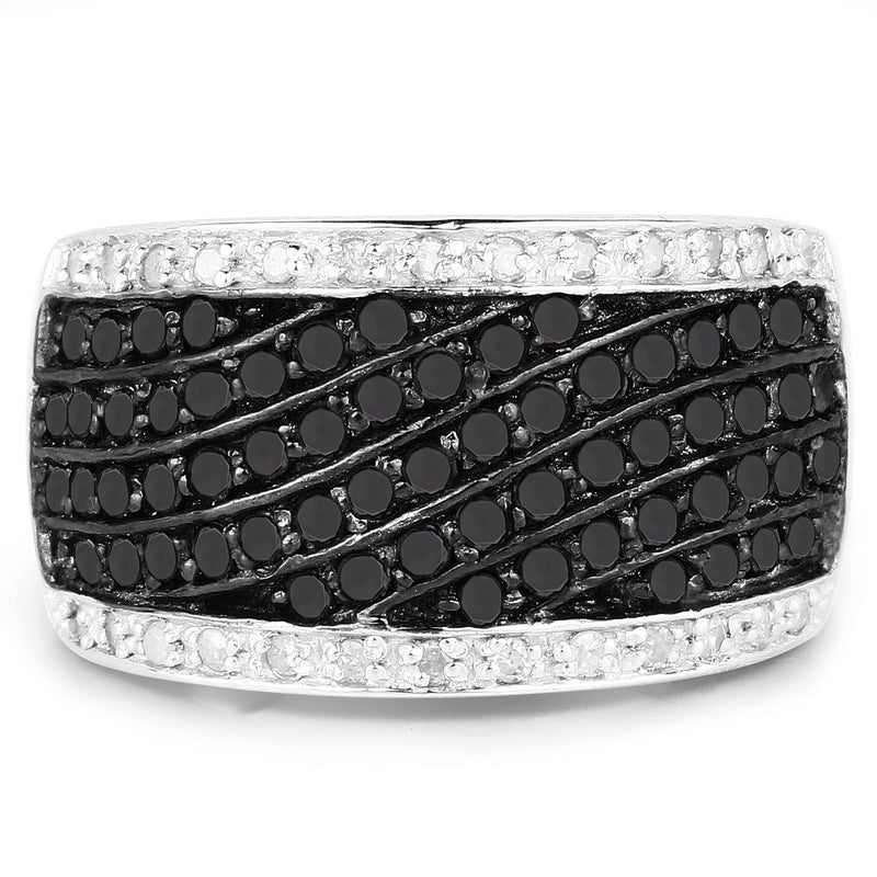 Bids.com 0.79 Carat Genuine Black Diamond and White Diamond .925 Sterling Silver Ring Rings Dark Slate Gray size 6.00,size 8.00,size 7.00,size 9.00