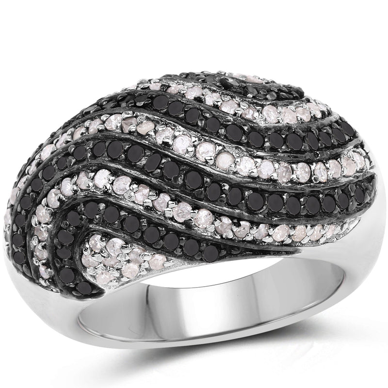 Bids.com 1.26 Carat Genuine Black Diamond and White Diamond .925 Sterling Silver Ring Rings White Smoke size 7.00,size 8.00,size 6.00,size 9.00