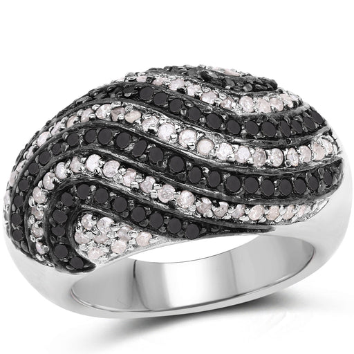 Bids.com 1.26 Carat Genuine Black Diamond and White Diamond .925 Sterling Silver Ring Rings White Smoke size 7.00,size 8.00,size 6.00,size 9.00