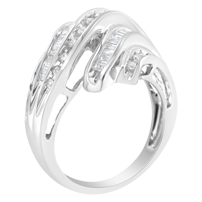 Bids.com 10K White Gold Round and Baguette Cut Diamond Channel Ring (3/4 Cttw, H-I Color, SI2-I1 Clarity) - Size 7 Rings White Smoke 7 / White.Gold,8 / White.Gold