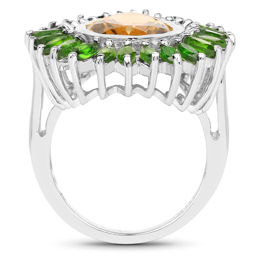 Bids.com 7.02 Carat Genuine Citrine and Chrome Diopside .925 Sterling Silver Ring Rings White Smoke size 6.00,size 8.00,size 7.00,size 9.00,size 5.00