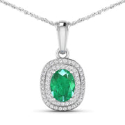 Bids.com 1.50 Carat Genuine Zambian Emerald and White Diamond 14K White Gold Pendant Pendants White Smoke