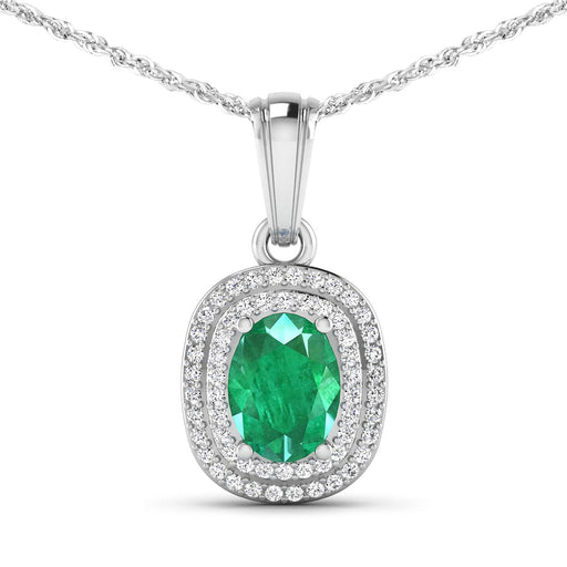 Bids.com 1.50 Carat Genuine Zambian Emerald and White Diamond 14K White Gold Pendant Pendants White Smoke