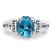 Bids.com 2.72 Carat Genuine London Blue Topaz and Blue Diamond .925 Sterling Silver Ring Rings White Smoke size 5.00,size 6.00,size 7.00,size 8.00,size 10.00,size 9.00