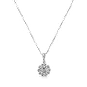Bids.com .925 Sterling Silver Diamond Accent Sunburst Milgrain 18" Pendant Necklace (I-J Color, I1-I2 Clarity) Necklaces White Smoke White.Sterling Silver / 18