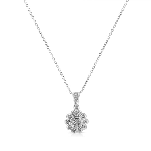 Bids.com .925 Sterling Silver Diamond Accent Sunburst Milgrain 18" Pendant Necklace (I-J Color, I1-I2 Clarity) Necklaces White Smoke White.Sterling Silver / 18