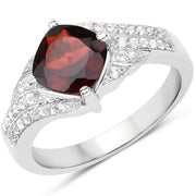 Bids.com 1.67 Carat Genuine Garnet and White Topaz .925 Sterling Silver Ring Rings White Smoke size 6.00,size 7.00,size 8.00,size 9.00,size 5.00