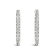 Bids.com 14k White Gold Diamond Hoop Double Sided Three Row Earrings (2 cttw) Earrings White Smoke White Gold