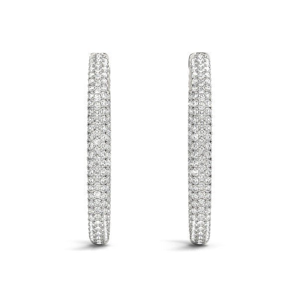 Bids.com 14k White Gold Diamond Hoop Double Sided Three Row Earrings (2 cttw) Earrings White Smoke White Gold