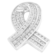Bids.com 14K White Gold 2 5/8 Cttw Channel Set Round and Baguette Diamond Awareness Ribbon Pendant (H-I Color, I1-I2 Clarity) - Chain Not Included Necklaces White Smoke White.Gold / 18