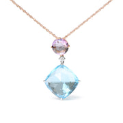 Bids.com 18K White and Rose Gold Round Diamond Accent and Round Rose De France Pink Amethyst and Cushion Cut Sky Blue Topaz Dangle Drop 18" Pendant Necklace (G-H Color, SI1-SI2 Clarity) Necklaces White Smoke WhiteRose.Gold / 18