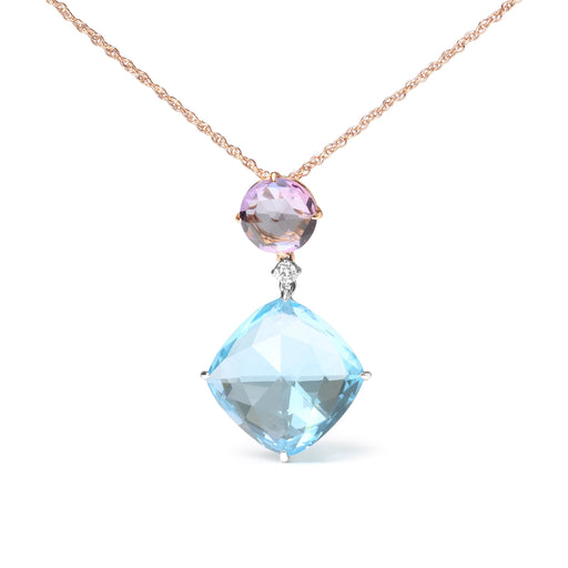 Bids.com 18K White and Rose Gold Round Diamond Accent and Round Rose De France Pink Amethyst and Cushion Cut Sky Blue Topaz Dangle Drop 18" Pendant Necklace (G-H Color, SI1-SI2 Clarity) Necklaces White Smoke WhiteRose.Gold / 18