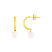 Bids.com 14k Yellow Gold Half Hoop Earrings with Pearls Earrings White Smoke Yellow Gold