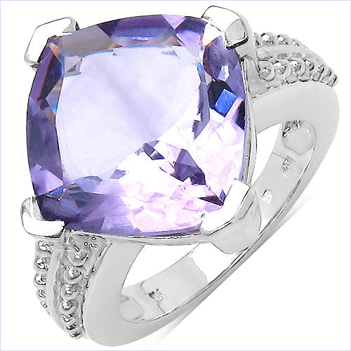 Bids.com 10.30 Carat Genuine Amethyst .925 Sterling Silver Ring Rings White Smoke size 7.00,size 6.00,size 8.00,size 9.00