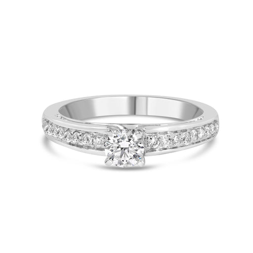 Bids.com 14K White Gold 1/2 Cttw Diamond Solitaire Pave Set Engagement Ring (G-H Color, VS2-SI1 Clarity) - Size 7 Rings White Smoke 7 / White.Gold