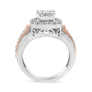 Bids.com 14K White and Rose Gold 1 1/8 Cttw Princess and Round-Cut Diamond Art Deco Style Triple Shank Halo Cocktail Ring (I-J Color, SI2-I1 Clarity) - Size 7 Rings White Smoke 7 / WhiteRose.Gold,4.5 / WhiteRose.Gold