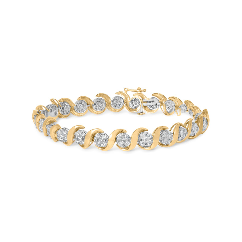 Bids.com 10K Yellow Gold 4.00 Cttw Round-Cut Diamond Floral Link 7.5" Bracelet (H-I Color, I2-I3 Clarity) Bracelets White Smoke Yellow.Gold / 7.5