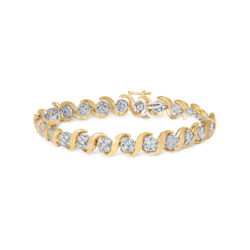 Bids.com 10K Yellow Gold 4.00 Cttw Round-Cut Diamond Floral Link 7.5" Bracelet (H-I Color, I2-I3 Clarity) Bracelets White Smoke Yellow.Gold / 7.5