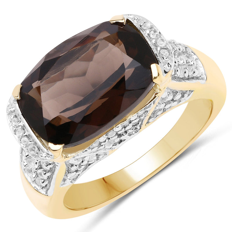 Bids.com 6.65 Carat Genuine Smoky Quartz and White Topaz .925 Sterling Silver Ring Rings White Smoke size 6.00,size 8.00,size 7.00,size 9.00