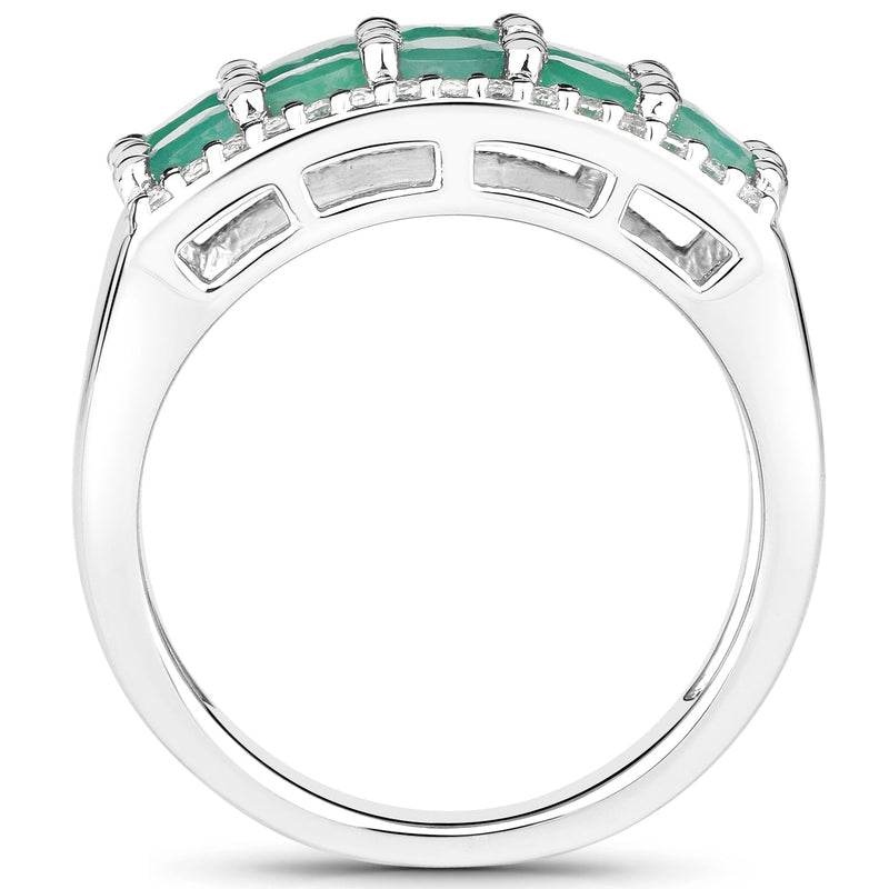 Bids.com 1.85 Carat Genuine Emerald and White Topaz .925 Sterling Silver Ring Rings White Smoke size 6.00,size 7.00,size 8.00,size 9.00