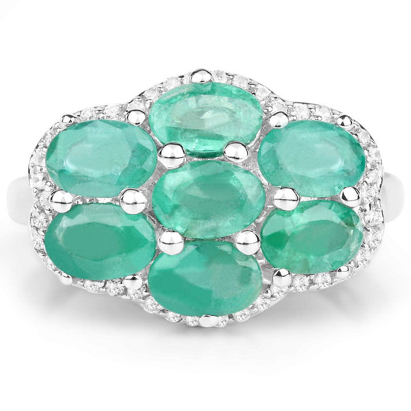 Bids.com 3.33 Carat Genuine Zambian Emerald and White Zircon .925 Sterling Silver Ring Rings White Smoke size 6.00,size 7.00,size 8.00,size 5.00,size 9.00,size 10.00,size 8.50,size 6.50