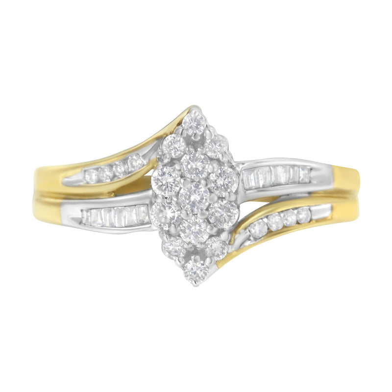 Bids.com 10K Yellow and White Gold 1/2 Cttw Diamond Marquise Shaped Cluster Split Shank Ring (H-I Color, SI2-I1 Clarity) - Size 7 Rings White Smoke 5 / YellowWhite.Gold,8 / YellowWhite.Gold,6 / YellowWhite.Gold,7 / YellowWhite.Gold