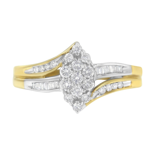 Bids.com 10K Yellow and White Gold 1/2 Cttw Diamond Marquise Shaped Cluster Split Shank Ring (H-I Color, SI2-I1 Clarity) - Size 7 Rings White Smoke 5 / YellowWhite.Gold,8 / YellowWhite.Gold,6 / YellowWhite.Gold,7 / YellowWhite.Gold