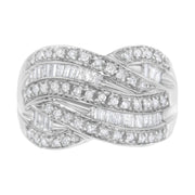 Bids.com .925 Sterling Silver 1.0 Cttw Channel Set Alternating Round and Baguette Diamond Cross-over Bypass Ring Band (I-J Color, I2-I3 Clarity) - Size 7 Rings Gray 8 / White.Sterling Silver,6 / White.Sterling Silver,7 / White.Sterling Silver,9 / White.Sterling Silver