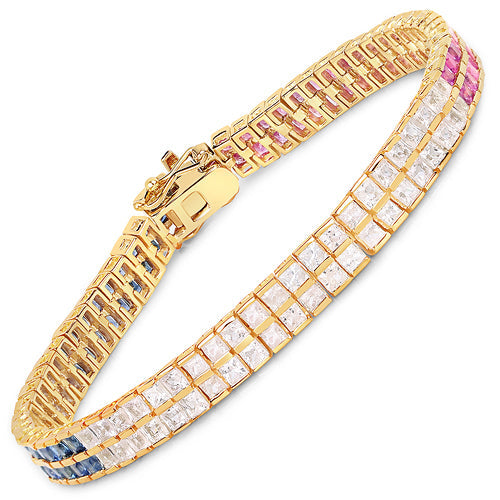 Bids.com 14K Yellow Gold Plated 9.52 Carat Genuine Blue Sapphire and White Sapphire .925 Sterling Silver Bracelet Bracelets White Smoke size 7.50,size 7.75,size 8.00