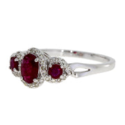 Bids.com 1.04ct Ruby Diamond 3 Stone Ring 14KT White Gold Rings White Smoke 7