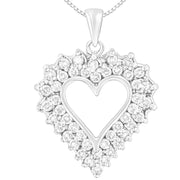 Bids.com 925 Sterling Silver 4.0 Cttw Diamond Two Row Open Heart 18" Pendant Necklace (I-J Color, I2-I3 Clarity) Necklaces White Smoke White.Sterling Silver / 18
