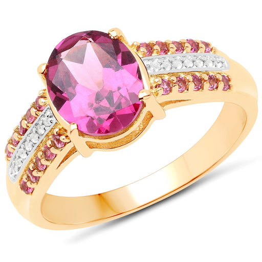 Bids.com 14K Yellow Gold Plated 3.32 Carat Genuine Rhodolite and White Topaz .925 Sterling Silver Ring Rings White Smoke size 9.00,size 6.00,size 7.00,size 8.00