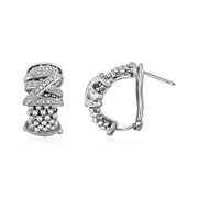 Bids.com Popcorn Texture Earrings with Crossover Motif and Diamonds in Sterling Silver Earrings White Smoke Sterling Silver