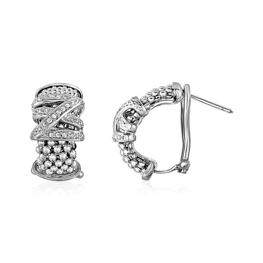 Bids.com Popcorn Texture Earrings with Crossover Motif and Diamonds in Sterling Silver Earrings White Smoke Sterling Silver