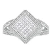 Bids.com .925 Sterling Silver 1/3 Cttw Invisible Set Princess-Cut Diamond Rhombus and Beaded Halo Ring (H-I Color, SI1-SI2 Clarity) - Ring Size 7 Rings White Smoke 7 / Sterling Silver,7 / White.Sterling Silver,6 / White.Sterling Silver,8 / White.Sterling Silver