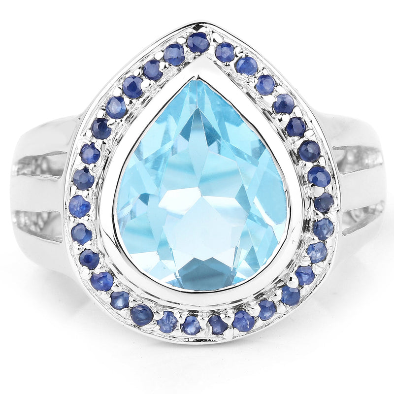 Bids.com 5.42 Carat Genuine Blue Topaz and Blue Sapphire .925 Sterling Silver Ring Rings White Smoke size 7.50,size 6.00,size 7.00,size 8.00