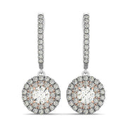 Bids.com 14k White And Rose Gold Drop Diamond Earrings with a Halo Design (3/4 cttw) Earrings White Smoke White & Rose Gold