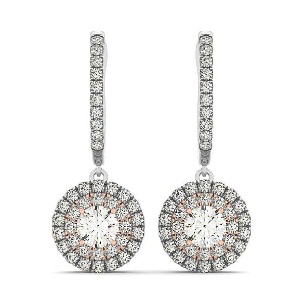 Bids.com 14k White And Rose Gold Drop Diamond Earrings with a Halo Design (3/4 cttw) Earrings White Smoke White & Rose Gold
