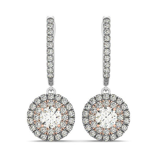 Bids.com 14k White And Rose Gold Drop Diamond Earrings with a Halo Design (3/4 cttw) Earrings White Smoke White & Rose Gold