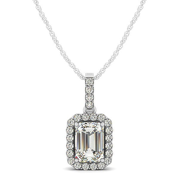 Bids.com Halo Pendant With Emerald Center Diamond in 14k White Gold (1 1/5 cttw) Necklaces White Smoke 18 / White Gold