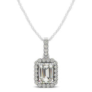 Bids.com Halo Pendant With Emerald Center Diamond in 14k White Gold (1 1/5 cttw) Necklaces White Smoke 18 / White Gold