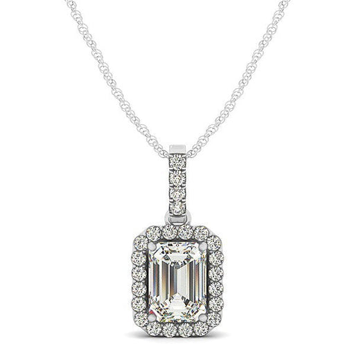 Bids.com Halo Pendant With Emerald Center Diamond in 14k White Gold (1 1/5 cttw) Necklaces White Smoke 18 / White Gold