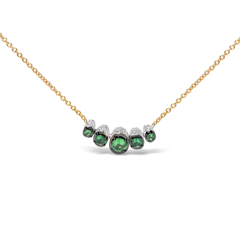 Bids.com 18K Rose Gold 3/4 Cttw Pave Diamonds and Graduated Green Tsavorite Gemstone Curved Bar Choker Necklace (G-H Color, SI1-SI2 Clarity) - Adjustable up to 14" - 16.5" Necklaces White Smoke Rose.Gold / 16.5