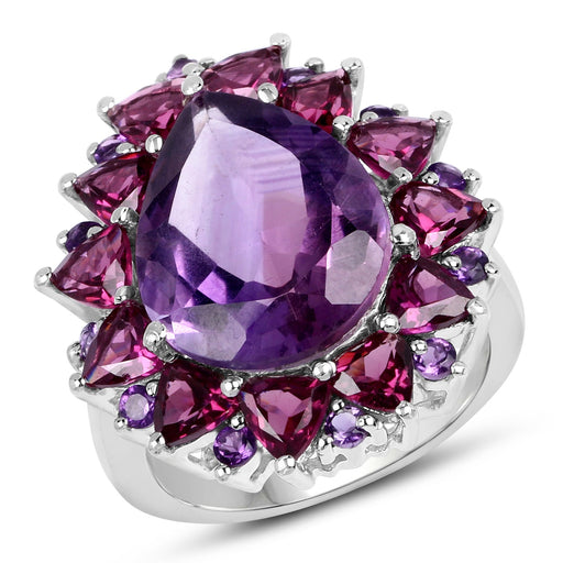 Bids.com 11.22 Carat Genuine Amethyst & Rhodolite .925 Sterling Silver Ring Rings White Smoke size 7.00,size 6.00,size 8.00,size 9.00,size 5.00