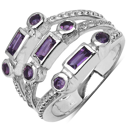 Bids.com 0.87 Carat Genuine Amethyst & White Topaz .925 Sterling Silver Ring Rings White Smoke size 6.00,size 7.00,size 8.00