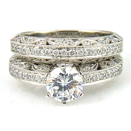 Bids.com .54ct Antique Style Engagement Ring Set 18KT White Gold Rings White Smoke 6.25