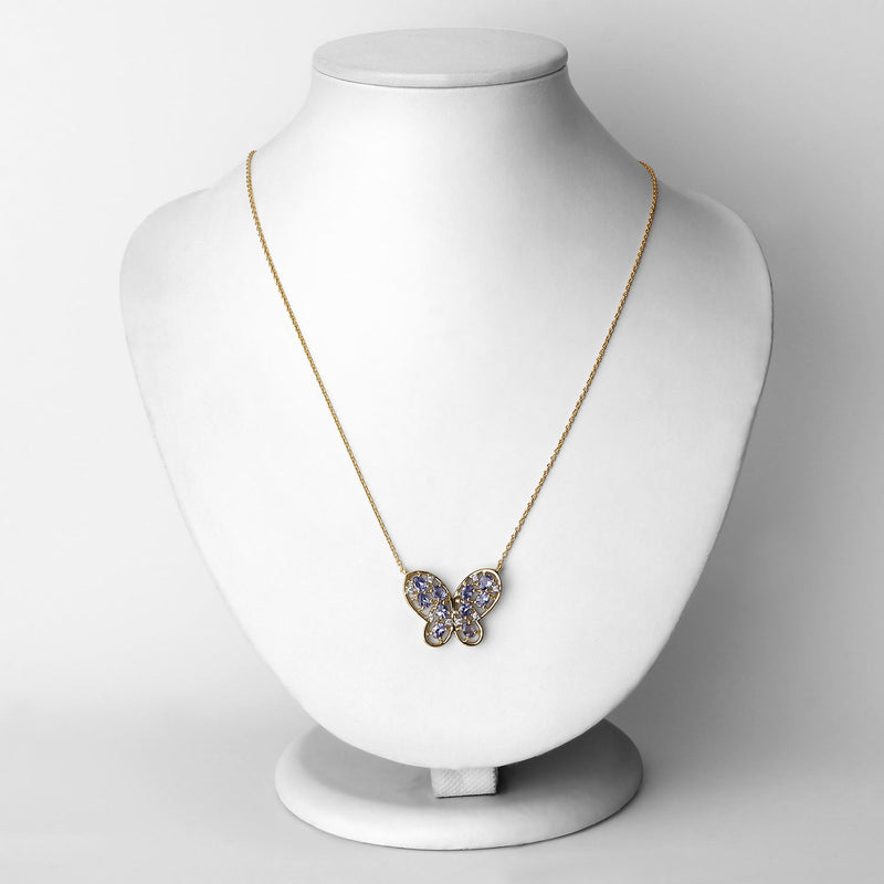 Bids.com 1.86 Carat Genuine Tanzanite and White Zircon .925 Sterling Silver Necklace Necklaces White Smoke