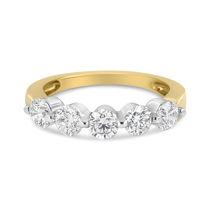 Bids.com 14K White and Yellow Gold 1 1/2 Cttw 2 Prong Cup Set Round-Cut Diamond 5 Stone Ring Band (H-I Color, SI2-I1 Clarity) - Ring Size 7 Rings White Smoke 7 / YellowWhite.Gold