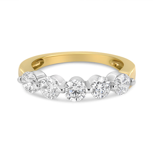Bids.com 14K White and Yellow Gold 1 1/2 Cttw 2 Prong Cup Set Round-Cut Diamond 5 Stone Ring Band (H-I Color, SI2-I1 Clarity) - Ring Size 7 Rings White Smoke 7 / YellowWhite.Gold