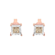 Bids.com 14K Rose Gold Plated Two-Tone .925 Sterling Silver 1/2 Cttw Princess-Cut Square Diamond Solitaire Miracle-Plate Stud Earrings (K-L Color, I2-I3 Clarity) Earrings White Smoke WhiteRose.Sterling Silver / 0.5